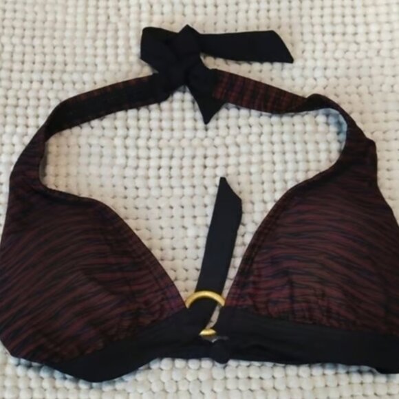 Swim Systems Black Maroon Swimsuit Bikini Top Halter Size Med NWT #3249 - Picture 5 of 8